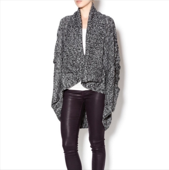 Michael Stars Marl Long Sleeve Convertible Cascade Cardigan in Black - Picture 3 of 5